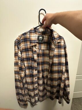 Roots Men’s Navy & Brown Plaid Button-Down Shirt